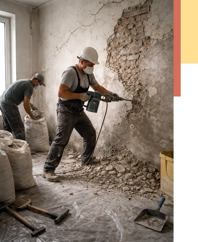 Демонтаж штукатурки со стен в Вятских Полянах от 7308 руб/м² — быстро и недорого | ОТДЕЛОЧНИК-Втс