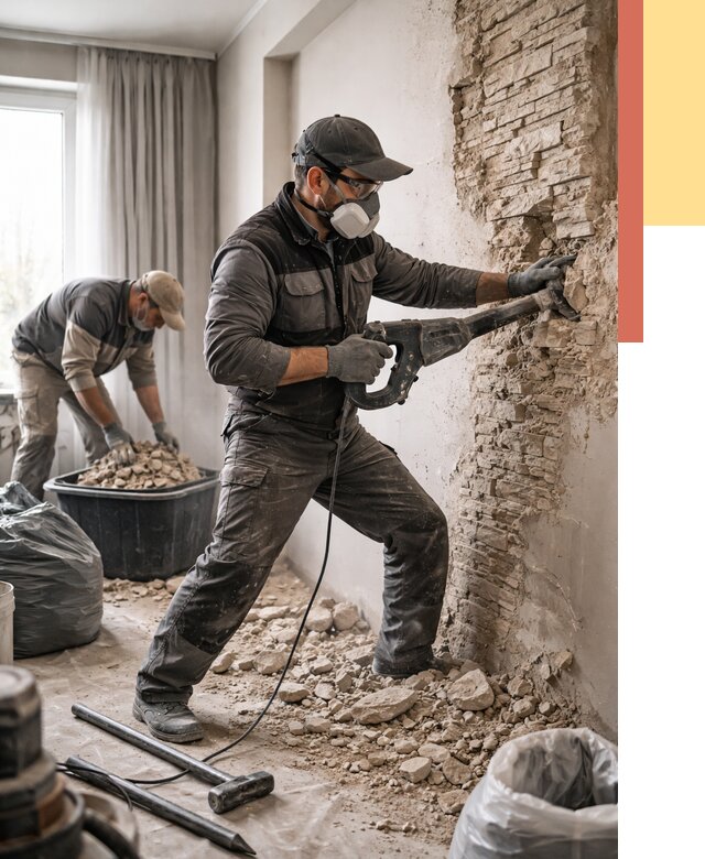 Демонтаж декоративного камня в Вятских Полянах от 1472 руб/м² — быстро и недорого | ОТДЕЛОЧНИК-Втс