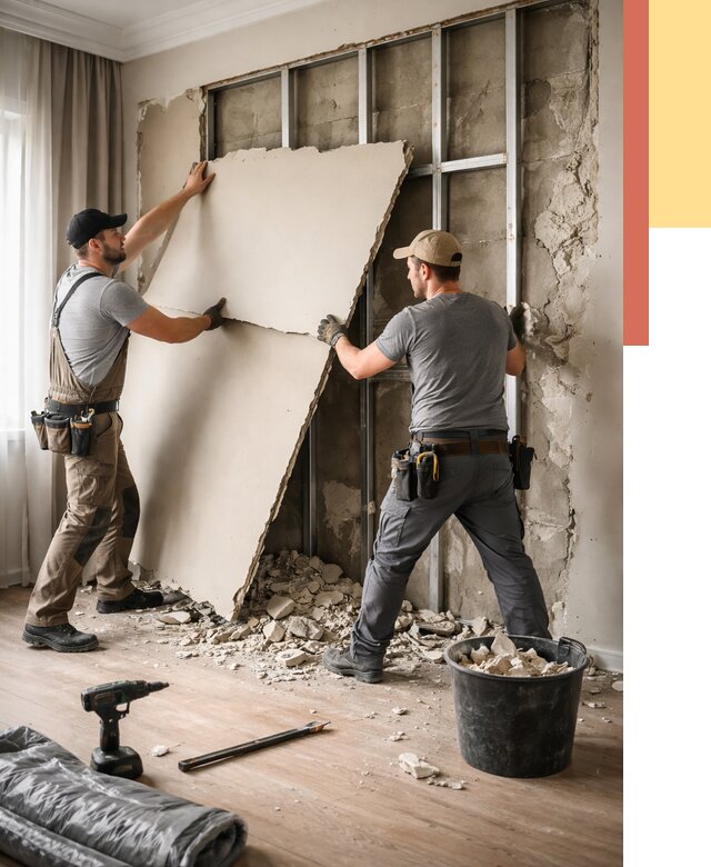 Демонтаж гипсокартона со стен в Вятских Полянах от 355 руб. — услуги демонтажа | ОТДЕЛОЧНИК-Втс