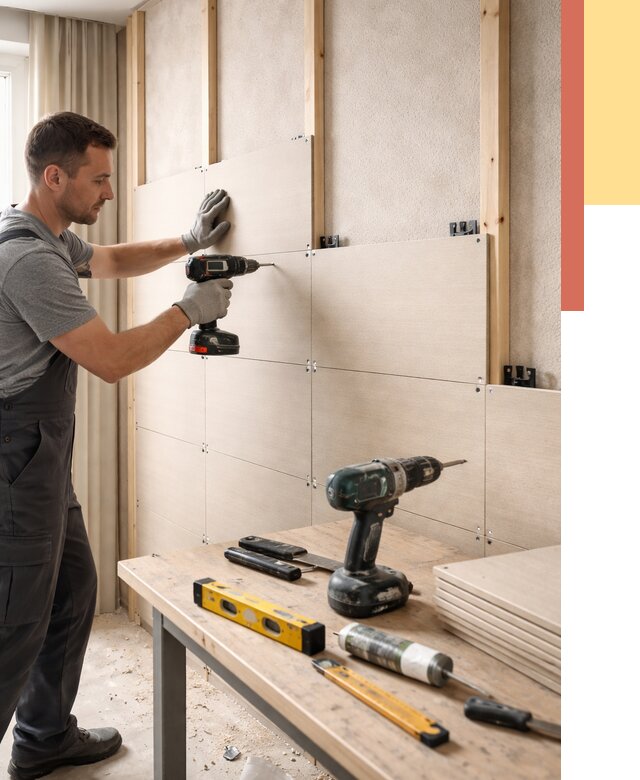 Монтаж МДФ панелей на стены в Вятских Полянах от 1269 руб. под ключ | ОТДЕЛОЧНИК-Втс