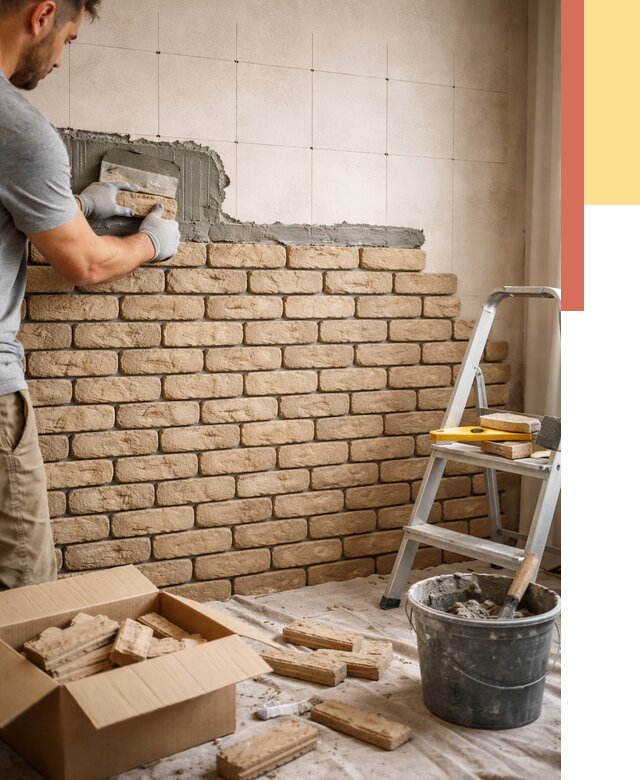 Монтаж декоративного кирпича в Вятских Полянах от 3248 руб./м² — быстро и недорого | ОТДЕЛОЧНИК-Втс