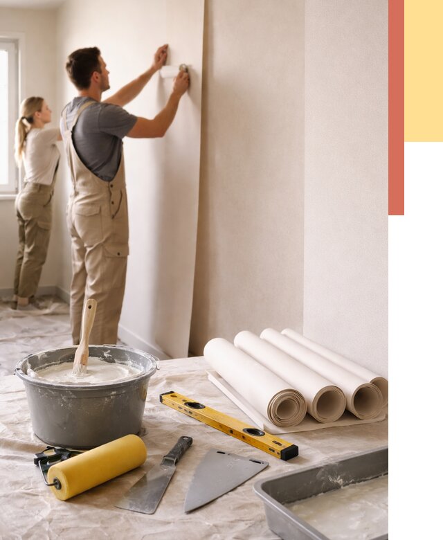 Поклейка бумажных обоев в Вятских Полянах от 5583 руб./м2 — быстро и недорого | ОТДЕЛОЧНИК-Втс