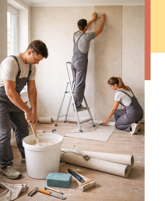 Оклейка стен обоями в Вятских Полянах от 3553 руб/м2 — быстро и недорого | ОТДЕЛОЧНИК-Втс