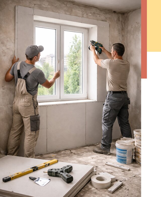 Монтаж откосов из гипсокартона в Вятских Полянах от 4568 руб. под ключ | ОТДЕЛОЧНИК-Втс