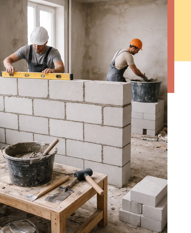 Кладка перегородок из газобетона в Вятских Полянах от 3248 руб. под ключ | ОТДЕЛОЧНИК-Втс