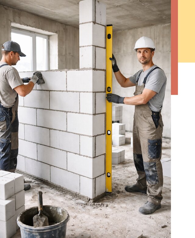 Кладка перегородок из пеноблока в Вятских Полянах от 1827 руб. под ключ | ОТДЕЛОЧНИК-Втс