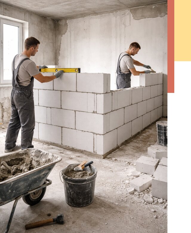 Кладка перегородок из ПГП в Вятских Полянах от 2538 руб./м2 — монтаж и возведение под ключ | ОТДЕЛОЧНИК-Втс