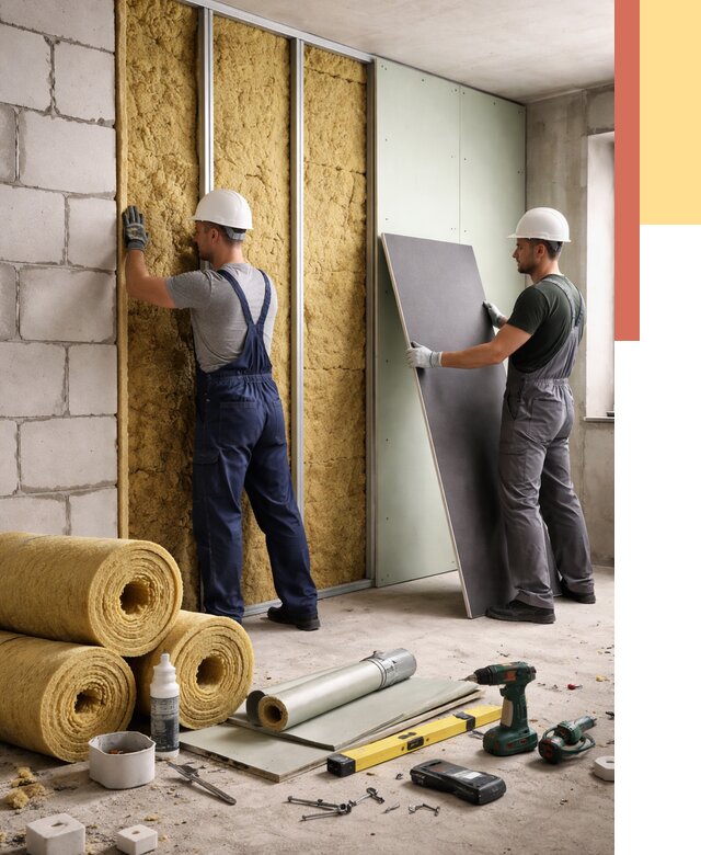 Шумоизоляция перегородок из блоков в Вятских Полянах от 1878 руб./м² — быстро и недорого | ОТДЕЛОЧНИК-Втс