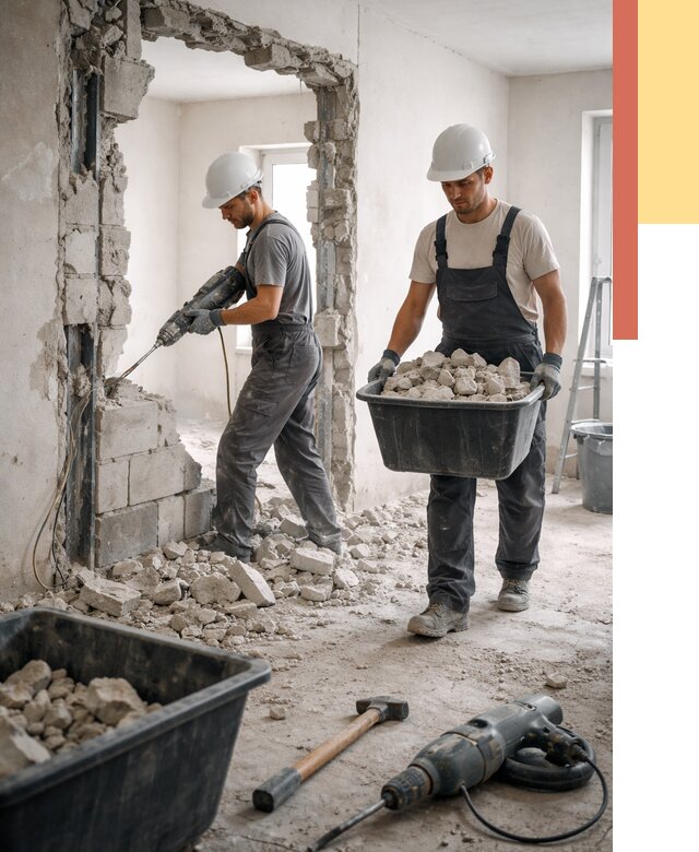 Демонтаж блоковых перегородок в Вятских Полянах от 3806 руб. — быстро и недорого | ОТДЕЛОЧНИК-Втс