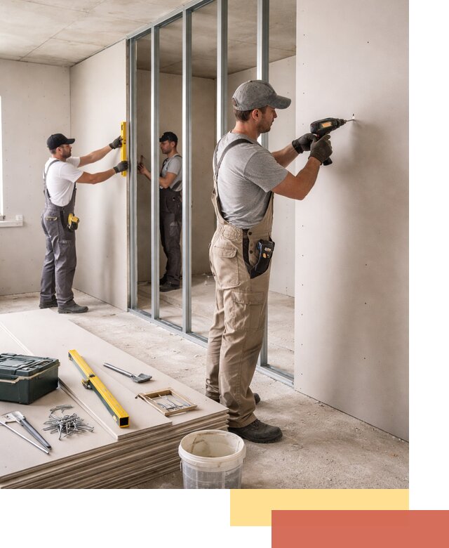 Однослойная перегородка из гипсокартона в Вятских Полянах под ключ, монтаж и отделка