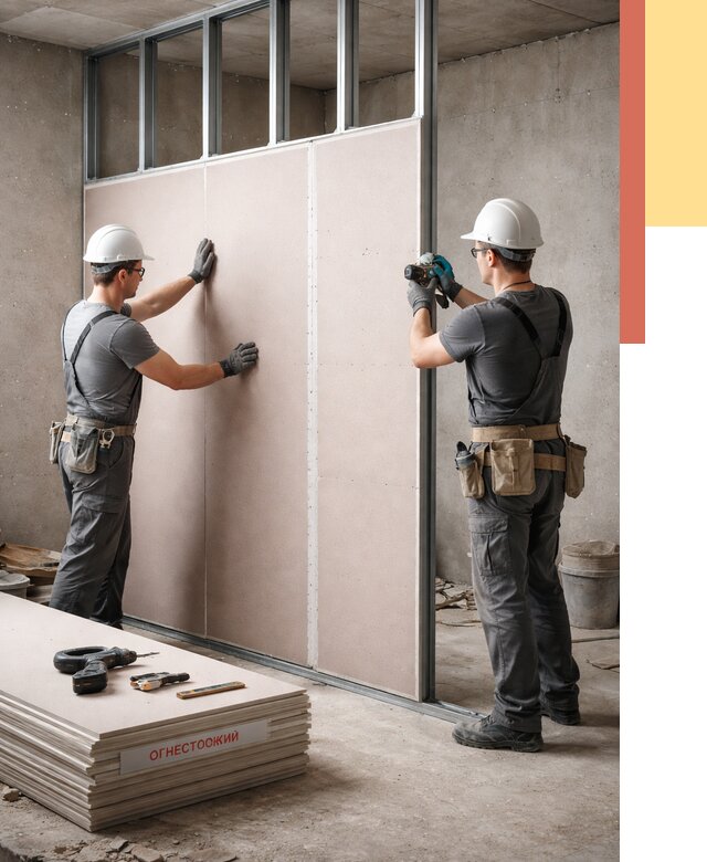 Перегородка из огнестойкого гипсокартона в Вятских Полянах от 1878 руб. под ключ | ОТДЕЛОЧНИК-Втс