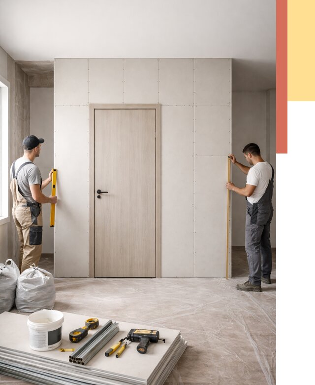 Перегородка из гипсокартона с дверью в Вятских Полянах от 4568 руб. под ключ | ОТДЕЛОЧНИК-Втс