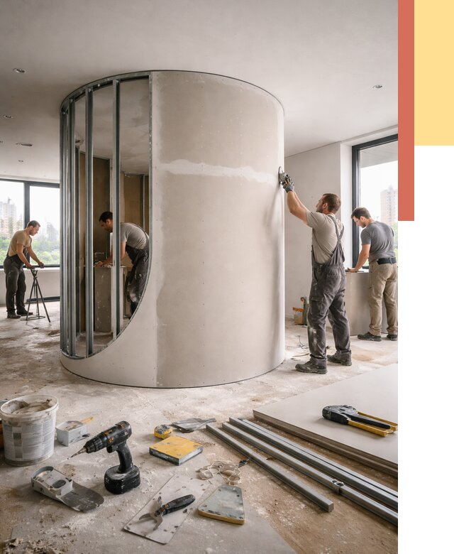 Радиусная перегородка из гипсокартона в Вятских Полянах от 2944 руб. под ключ | ОТДЕЛОЧНИК-Втс