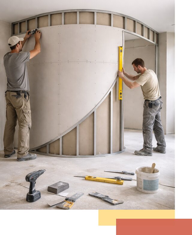 Радиусная перегородка из гипсокартона в Вятских Полянах под ключ