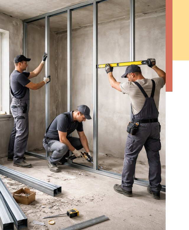 Монтаж каркаса перегородки из профиля в Вятских Полянах от 761 руб. | ОТДЕЛОЧНИК-Втс