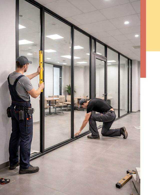 Каркасные стеклянные перегородки в Вятских Полянах под ключ от 9338 руб. | ОТДЕЛОЧНИК-Втс