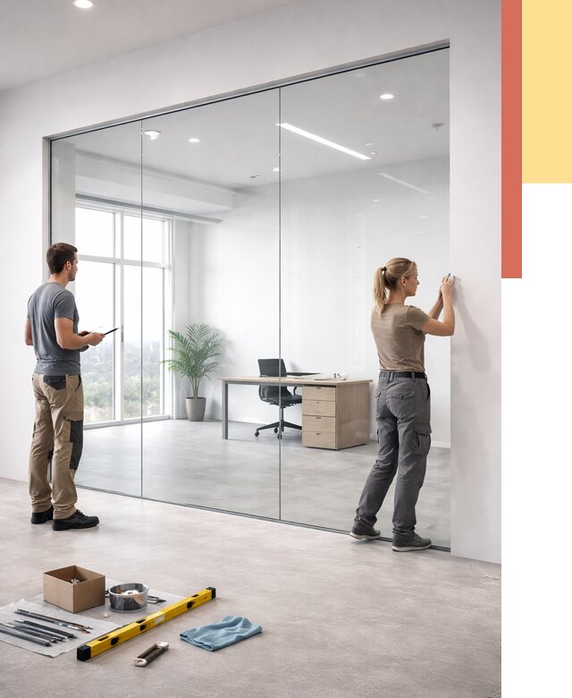 Перегородки из закаленного стекла в Вятских Полянах от 9643 руб. под ключ | ОТДЕЛОЧНИК-Втс