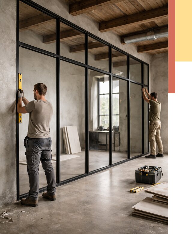 Стеклянные перегородки лофт в Вятских Полянах от 10658 руб. под ключ | ОТДЕЛОЧНИК-Втс