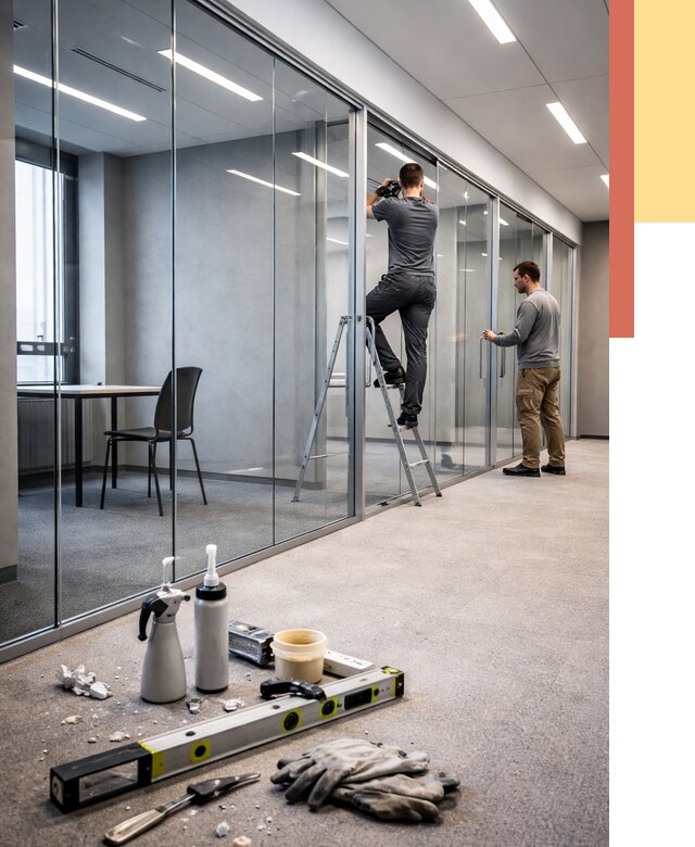 Стеклянные офисные перегородки в Вятских Полянах от 8628 руб. — монтаж и установка | ОТДЕЛОЧНИК-Втс