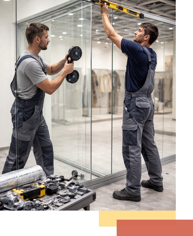 Стеклянные перегородки для магазинов в Вятских Полянах — монтаж и установка