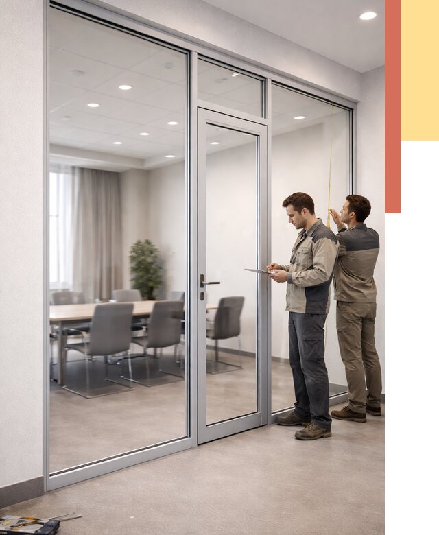 Установка и монтаж алюминиевых перегородок со стеклом в Вятских Полянах от 8323 руб. | ОТДЕЛОЧНИК-Втс