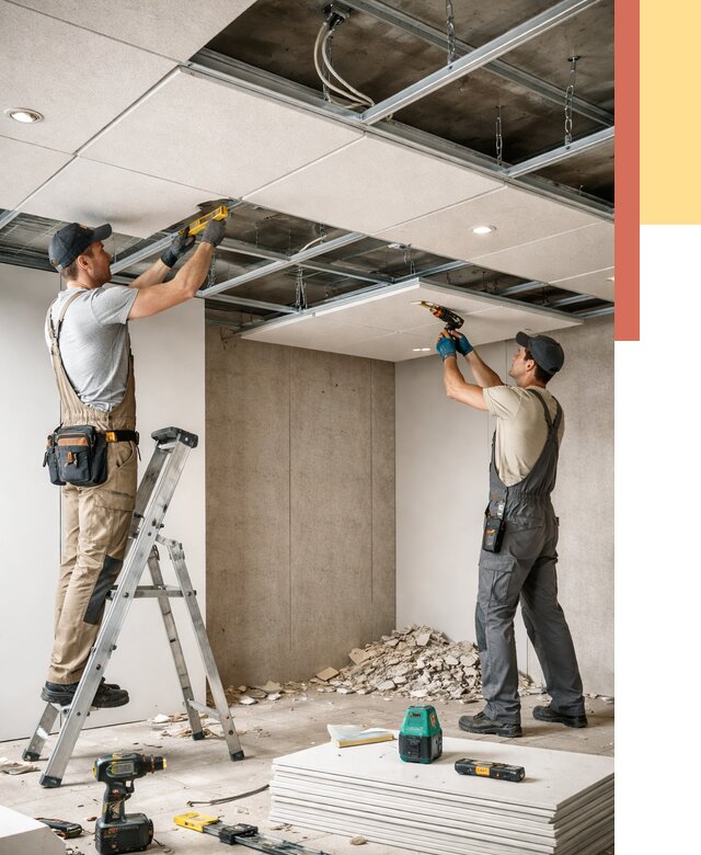 Монтаж акустического потолка в Вятских Полянах от 6598 руб/м2 — быстро и недорого | ОТДЕЛОЧНИК-Втс