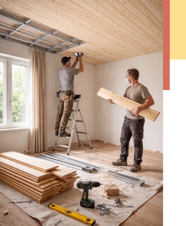 Монтаж потолка из вагонки в Вятских Полянах от 6598 руб. | Быстро и недорого — ОТДЕЛОЧНИК-Втс