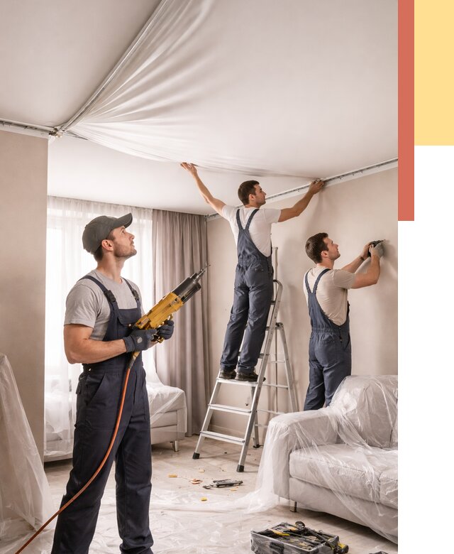 Установка натяжного потолка в Вятских Полянах от 4568 руб. | Быстро и недорого — ОТДЕЛОЧНИК-Втс