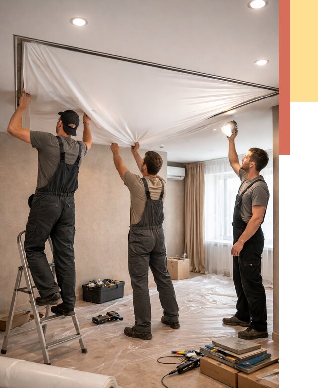 Монтаж ПВХ натяжного потолка в Вятских Полянах от 3553 руб. под ключ | ОТДЕЛОЧНИК-Втс