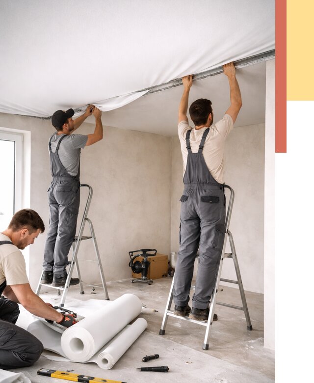 Монтаж тканевого натяжного потолка в Вятских Полянах от 3553 руб. под ключ | ОТДЕЛОЧНИК-Втс