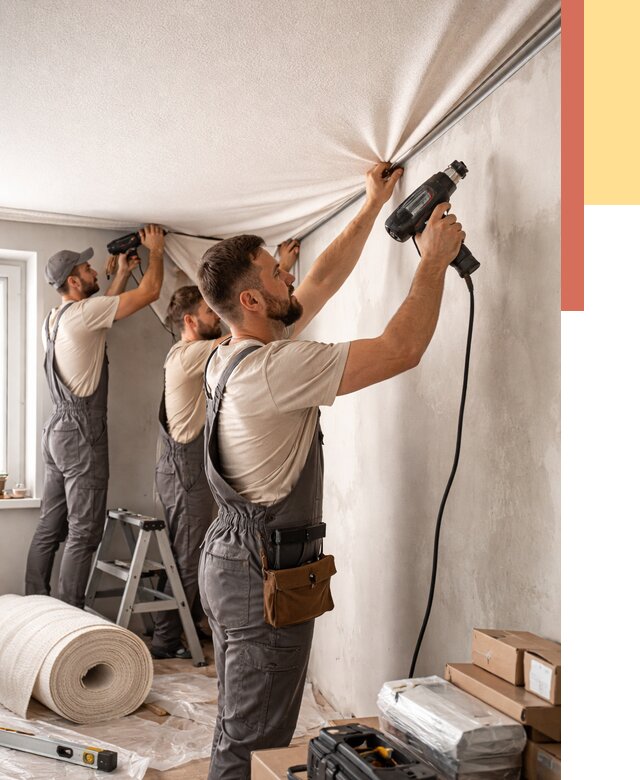 Монтаж фактурного натяжного потолка в Вятских Полянах от 761 руб. — ОТДЕЛОЧНИК-Втс