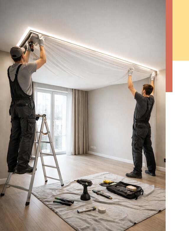 Монтаж парящего натяжного потолка в Вятских Полянах от 4568 руб. быстро и недорого | ОТДЕЛОЧНИК-Втс