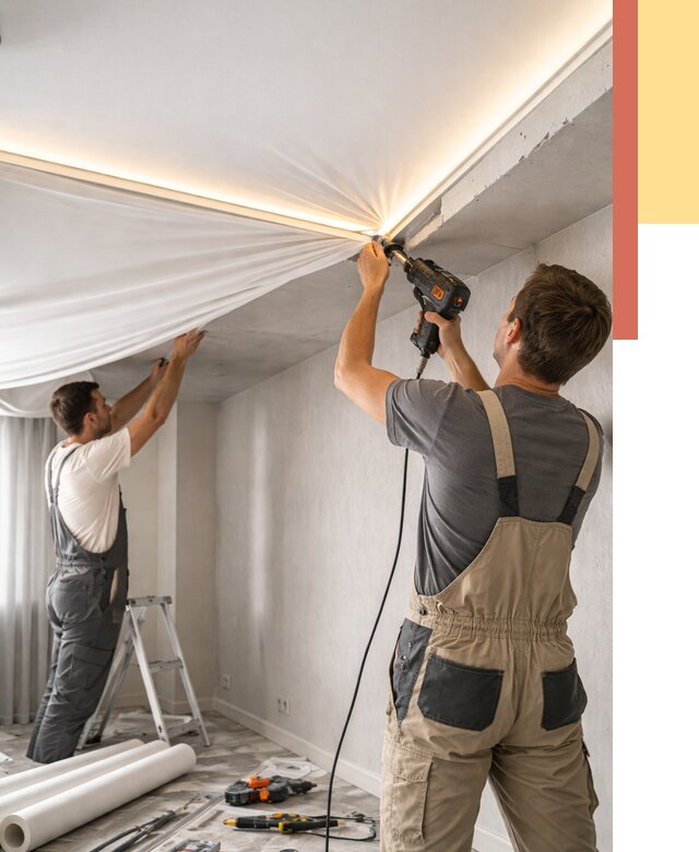 Монтаж натяжного потолка с подсветкой в Вятских Полянах от 964 руб. | ОТДЕЛОЧНИК-Втс