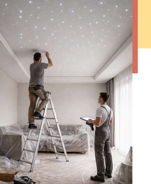 Монтаж натяжного потолка «звездное небо» в Вятских Полянах от 6598 руб. | ОТДЕЛОЧНИК-Втс