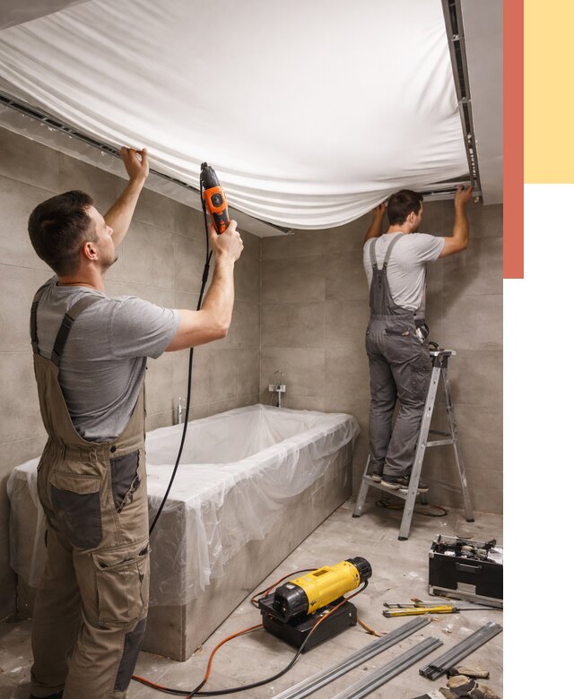 Монтаж натяжного потолка в ванной в Вятских Полянах от 1218 руб. под ключ | ОТДЕЛОЧНИК-Втс