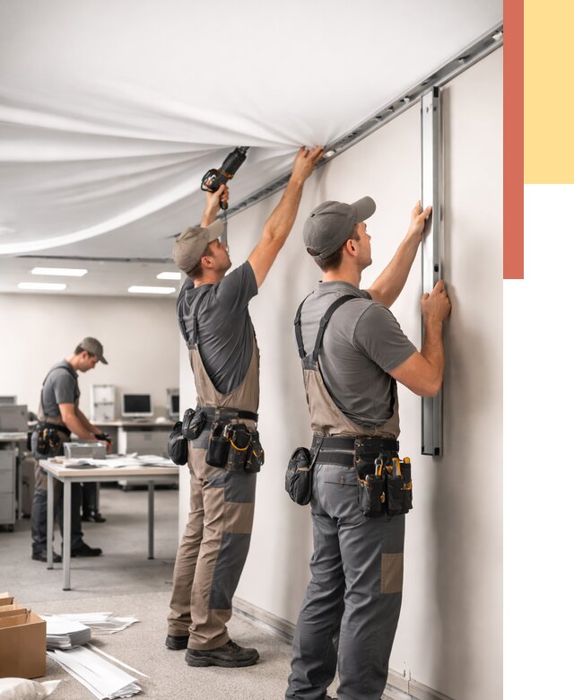 Монтаж натяжного потолка в офисе в Вятских Полянах от 457 руб/м² — быстро и недорого | ОТДЕЛОЧНИК-Втс