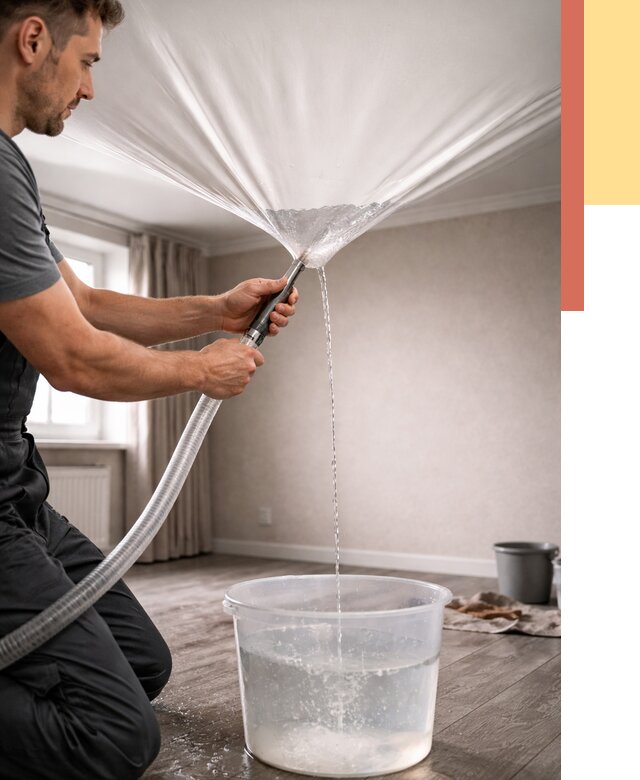 Слив воды с натяжного потолка в Вятских Полянах от 2538 руб. быстро и недорого | ОТДЕЛОЧНИК-Втс