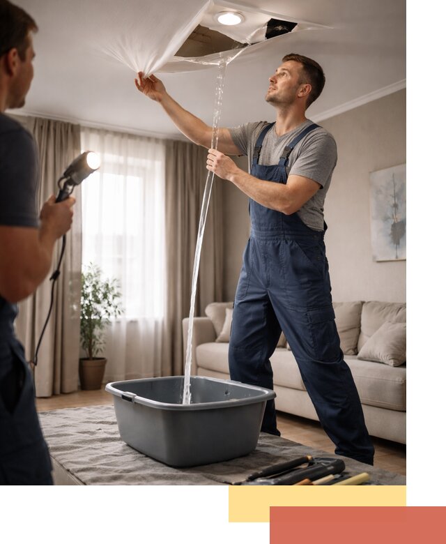 Слив воды с натяжного потолка в Вятских Полянах быстро и аккуратно