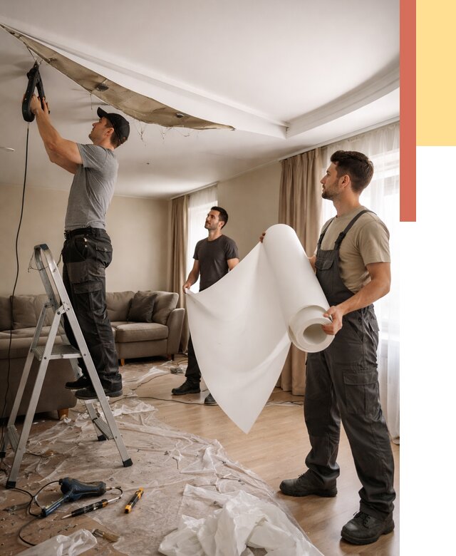 Замена полотна натяжного потолка в Вятских Полянах от 9643 руб. быстро и недорого | ОТДЕЛОЧНИК-Втс