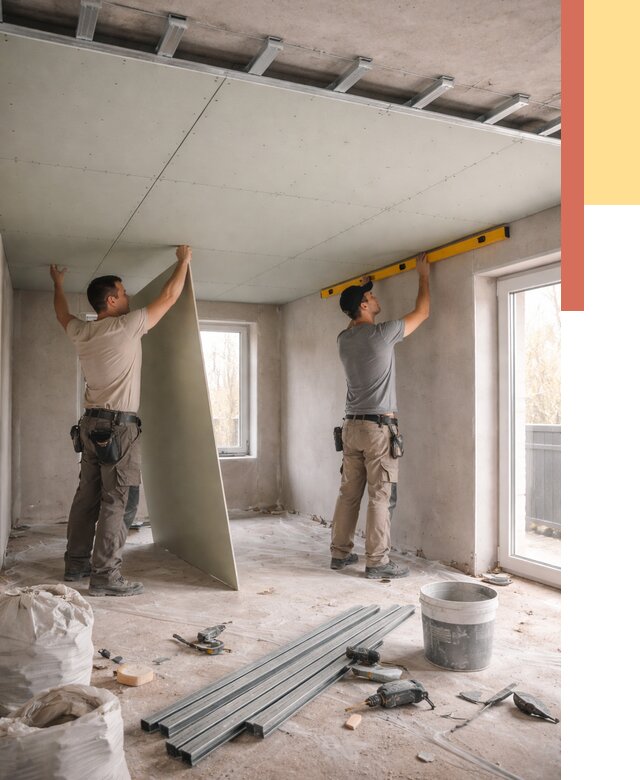 Одноуровневый потолок из гипсокартона в Вятских Полянах от 761 руб. — монтаж под ключ | ОТДЕЛОЧНИК-Втс