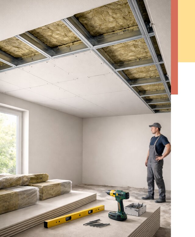 Звукоизоляция потолка ГКЛ в Вятских Полянах от 964 руб. — монтаж под ключ | ОТДЕЛОЧНИК-Втс